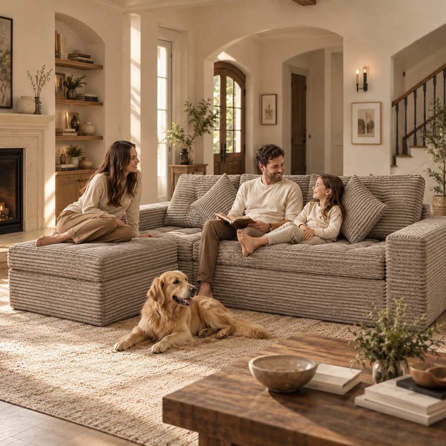 Haven Corduroy Sectional in Mushroom corduroy