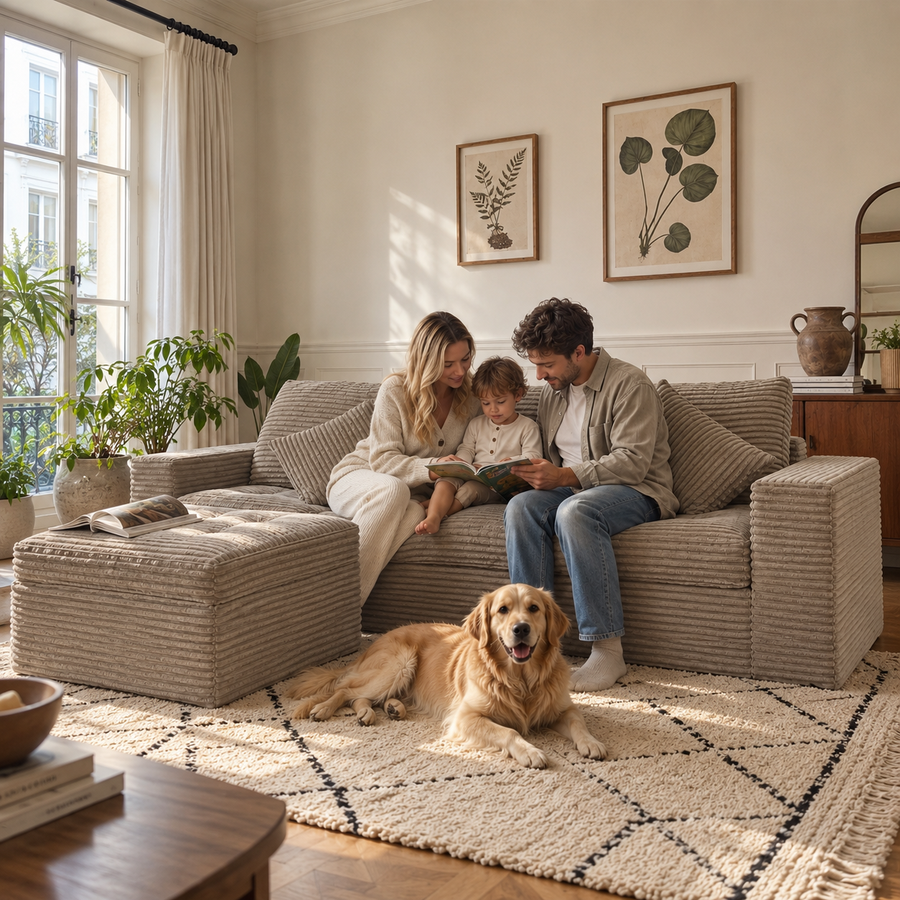 Haven Corduroy Sectional in Mushroom corduroy