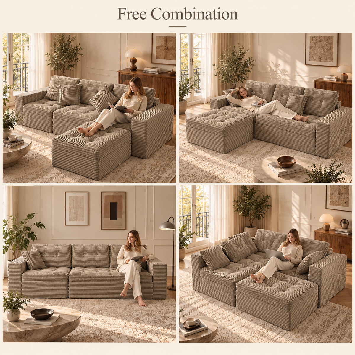 Haven Corduroy Sectional in Mushroom corduroy