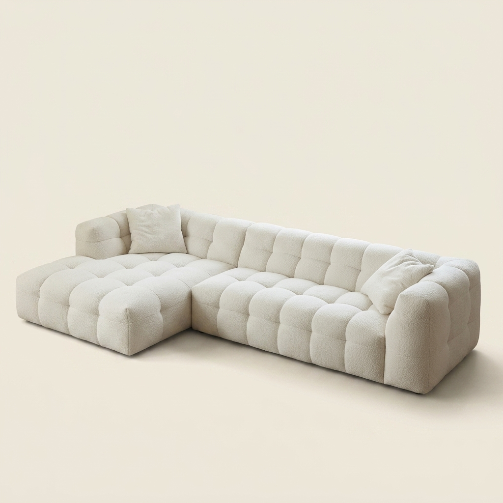 AP-27 Bubble Corner Sofa in Cloud White bouclé, chaise left, studio packshot