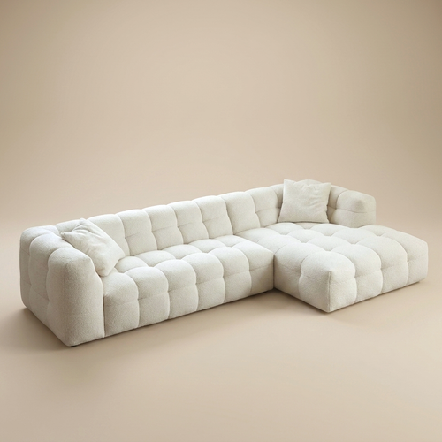Cloud Corner Sectional in Cloud White bouclé, chaise right, three-quarter view