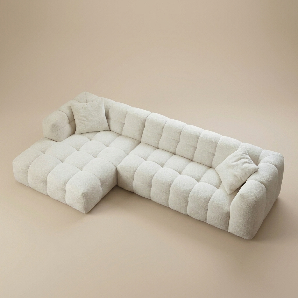 Cloud Corner Sectional in Cloud White bouclé, chaise left, seen from above