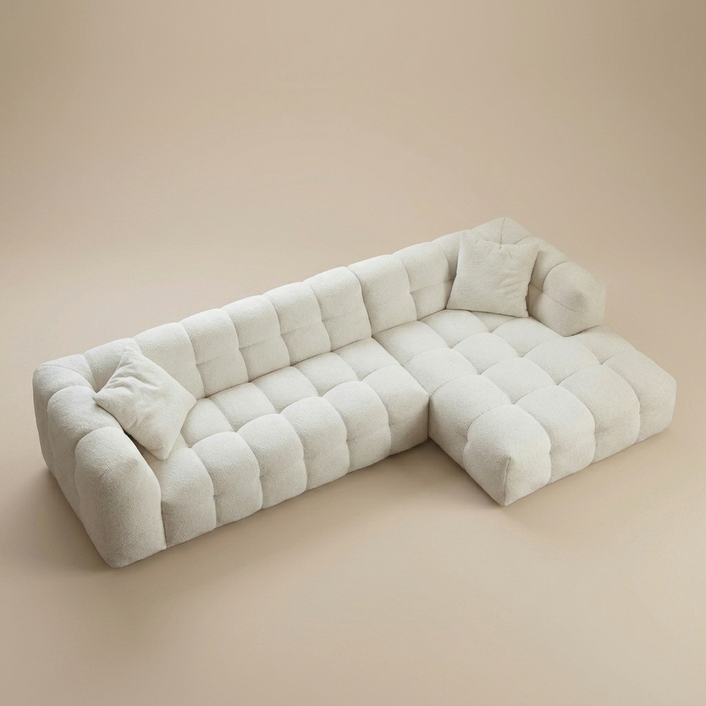 Cloud Corner Sectional in Cloud White bouclé, chaise right, seen from above