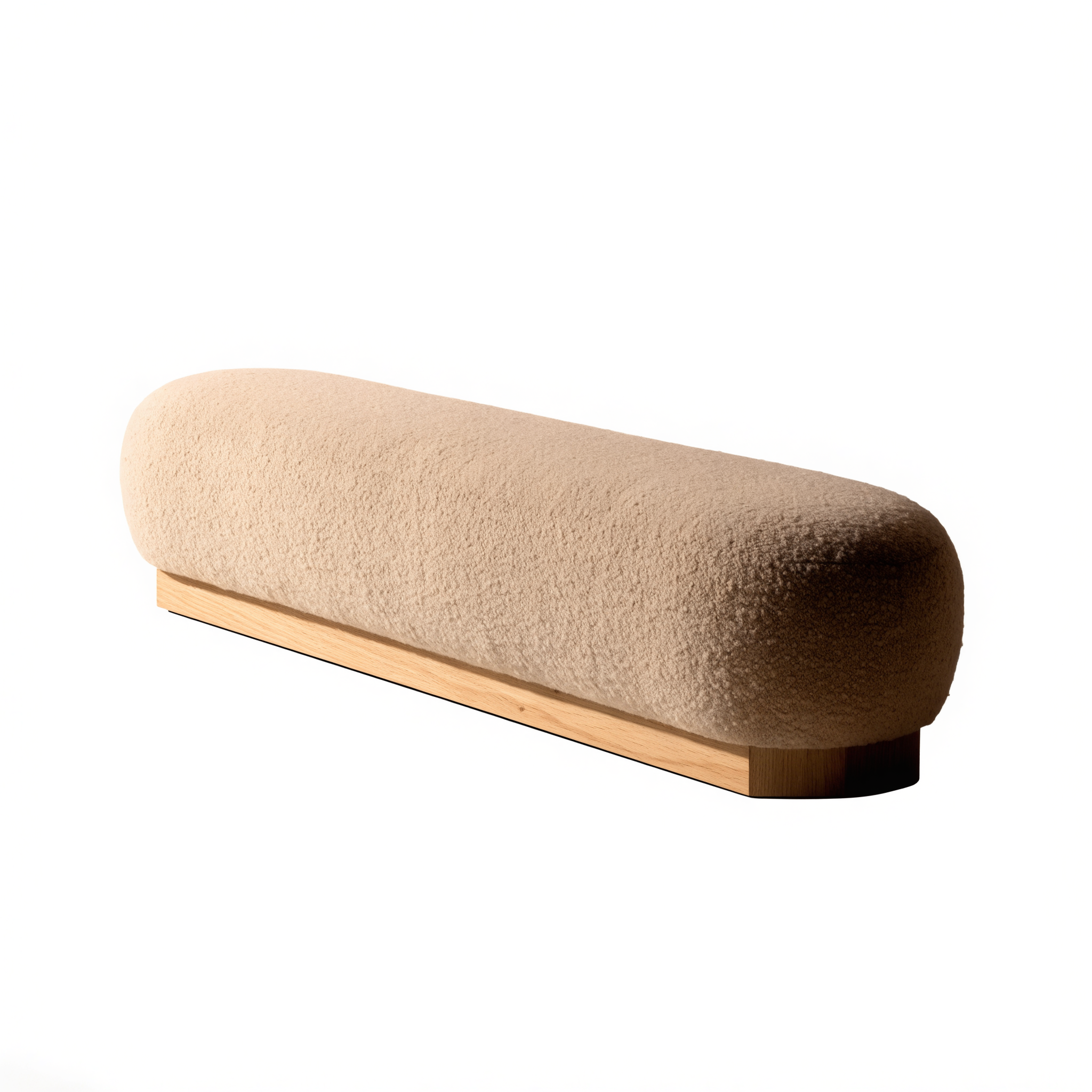 The Span upholstered bench in oatmeal bouclé