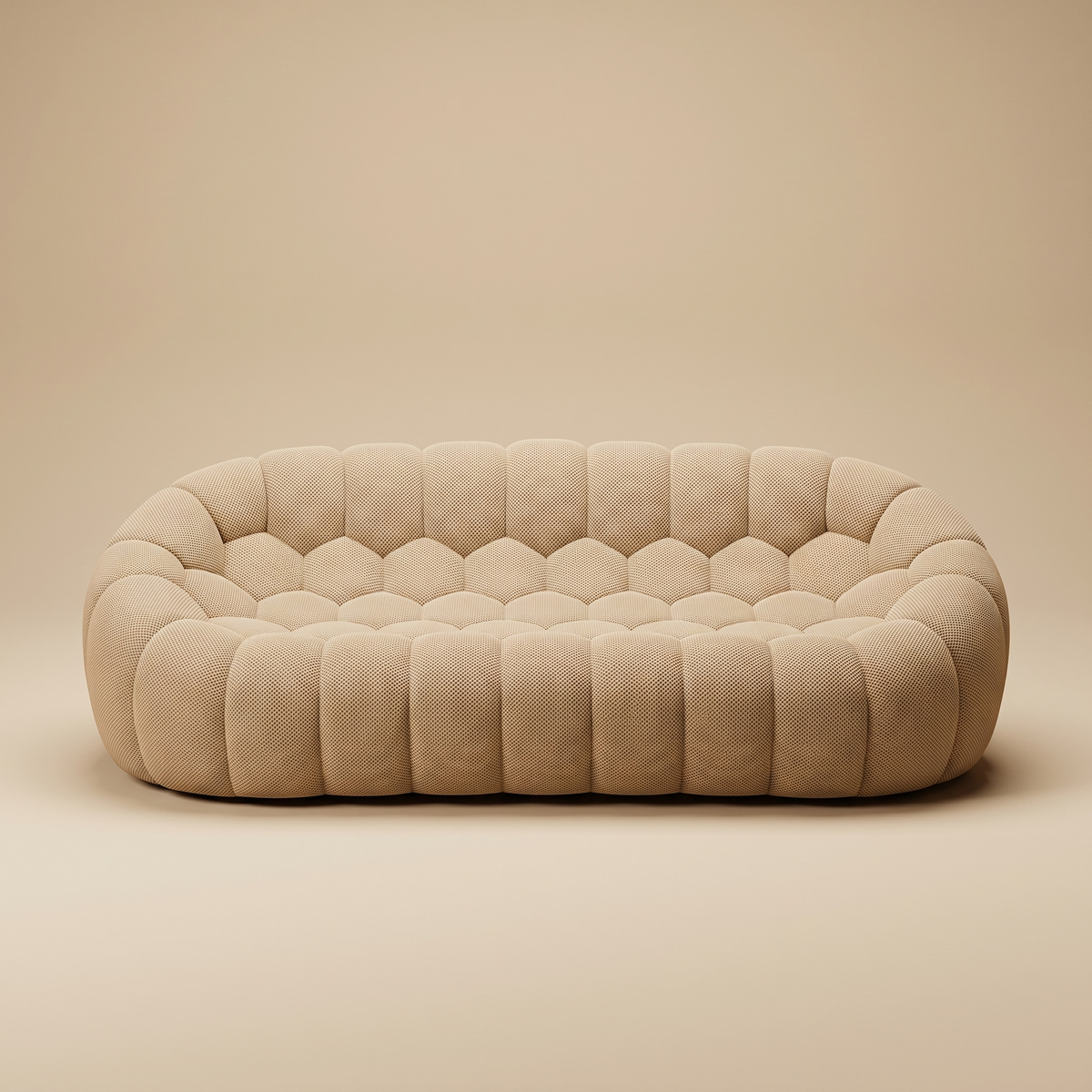 AP-89 3 seat bubble sofa in Sand 3D air-mesh, straight-on studio packshot