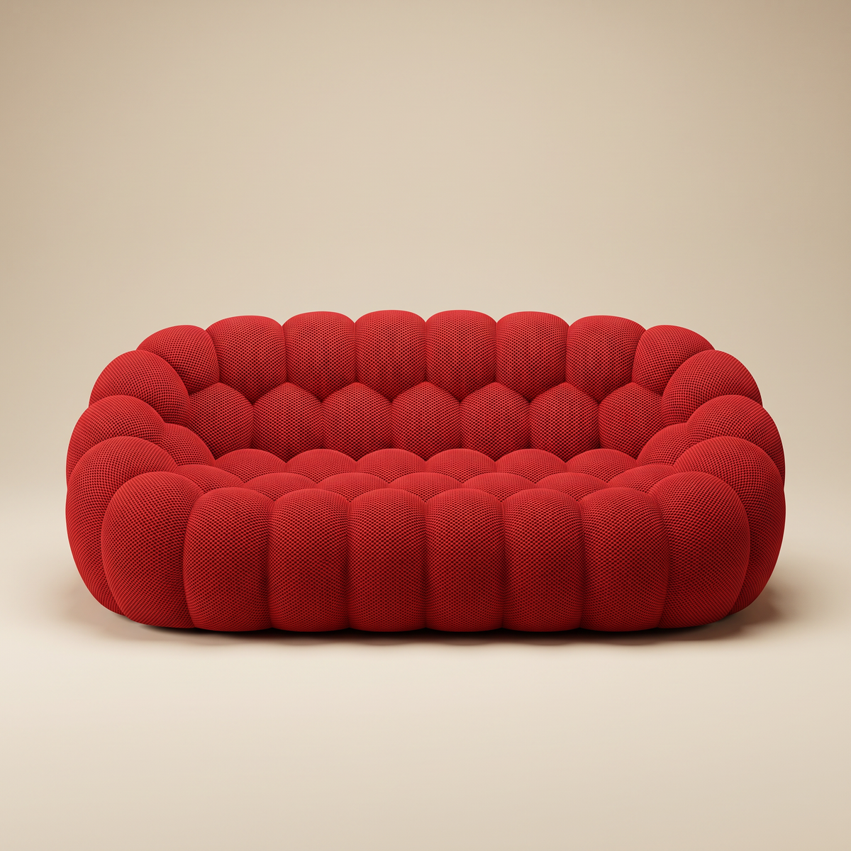 AP-89 3 seat bubble sofa in Signal Red 3D air-mesh, straight-on studio packshot