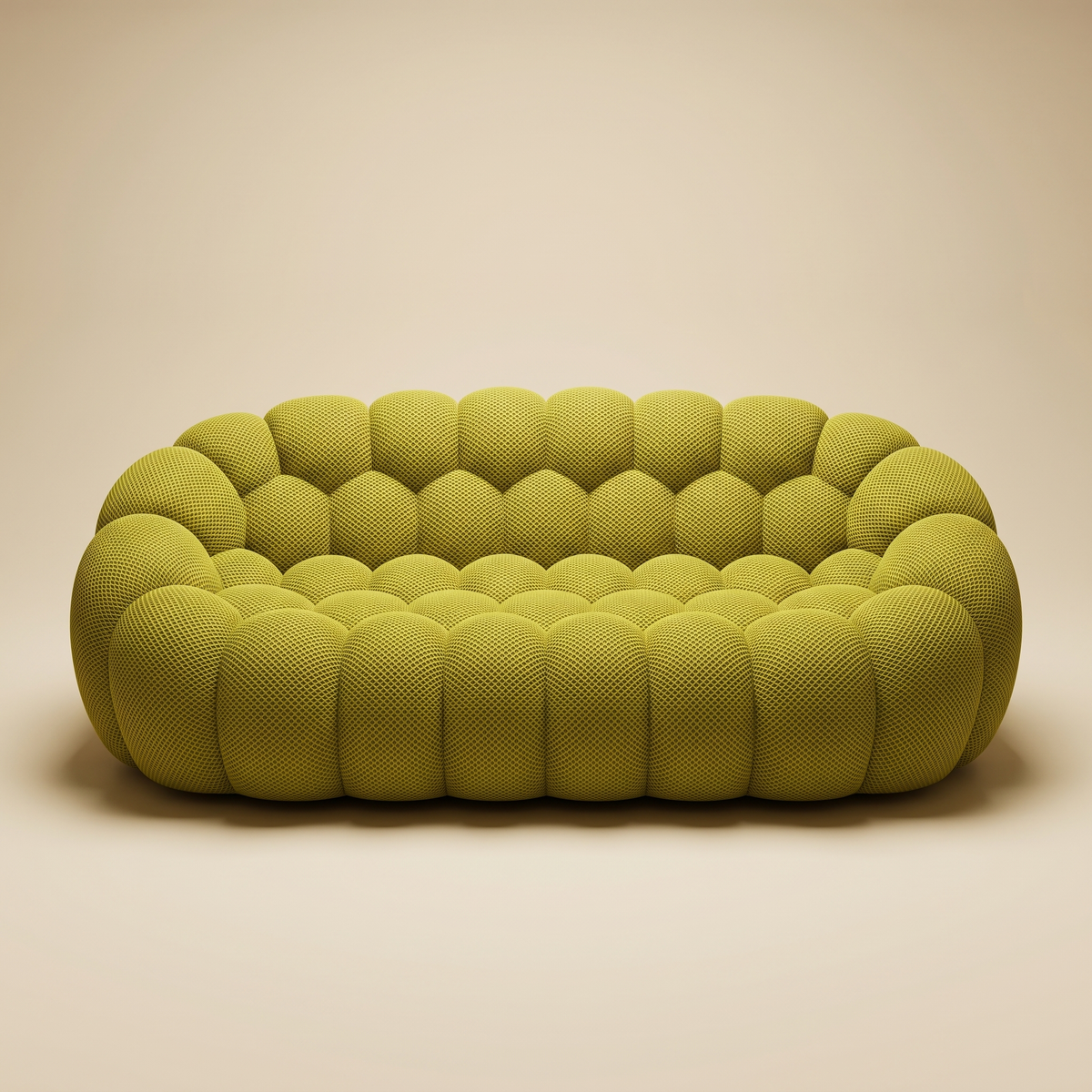 AP-89 3 seat bubble sofa in Chartreuse 3D air-mesh, straight-on studio packshot