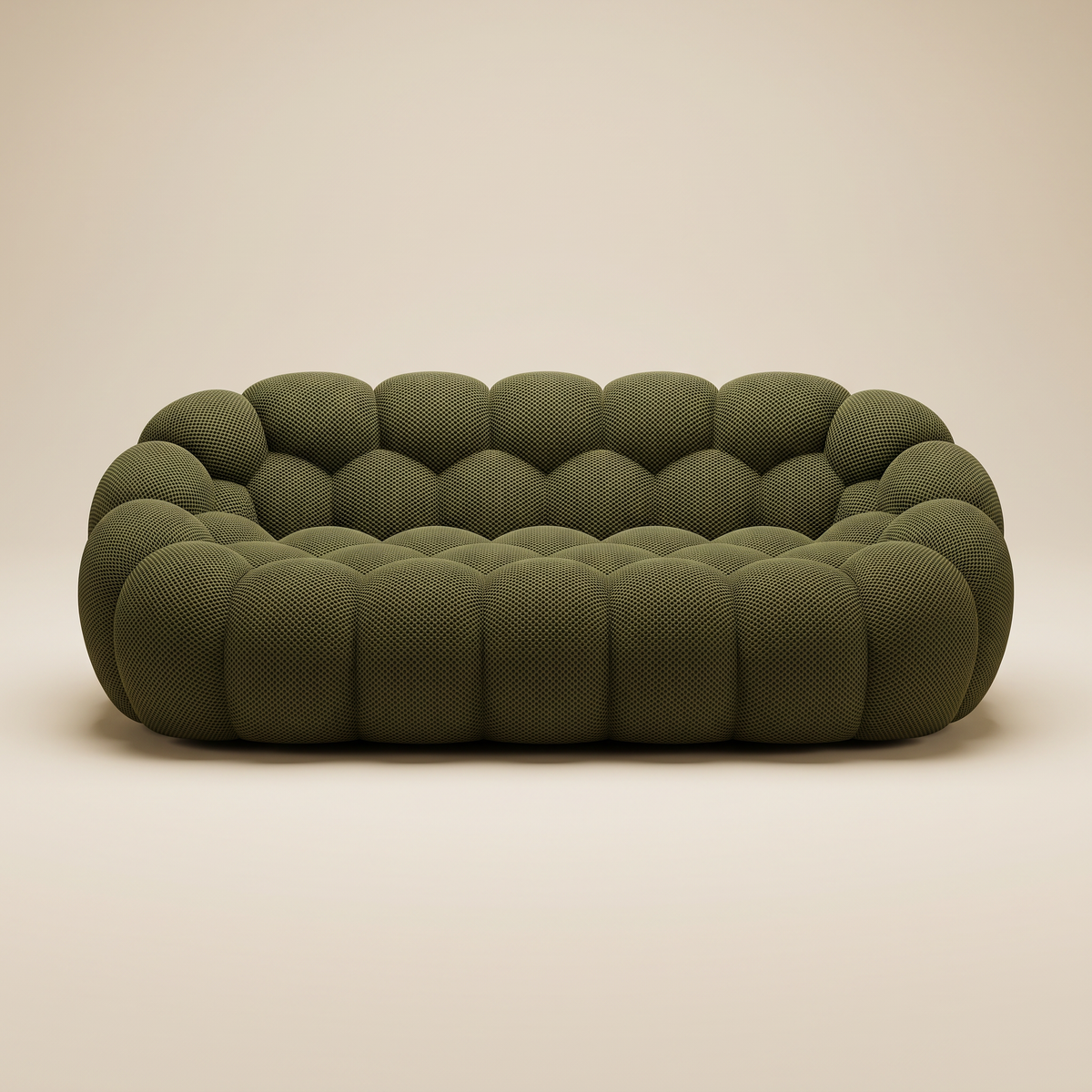 AP-89 3 seat bubble sofa in Olive 3D air-mesh, straight-on studio packshot