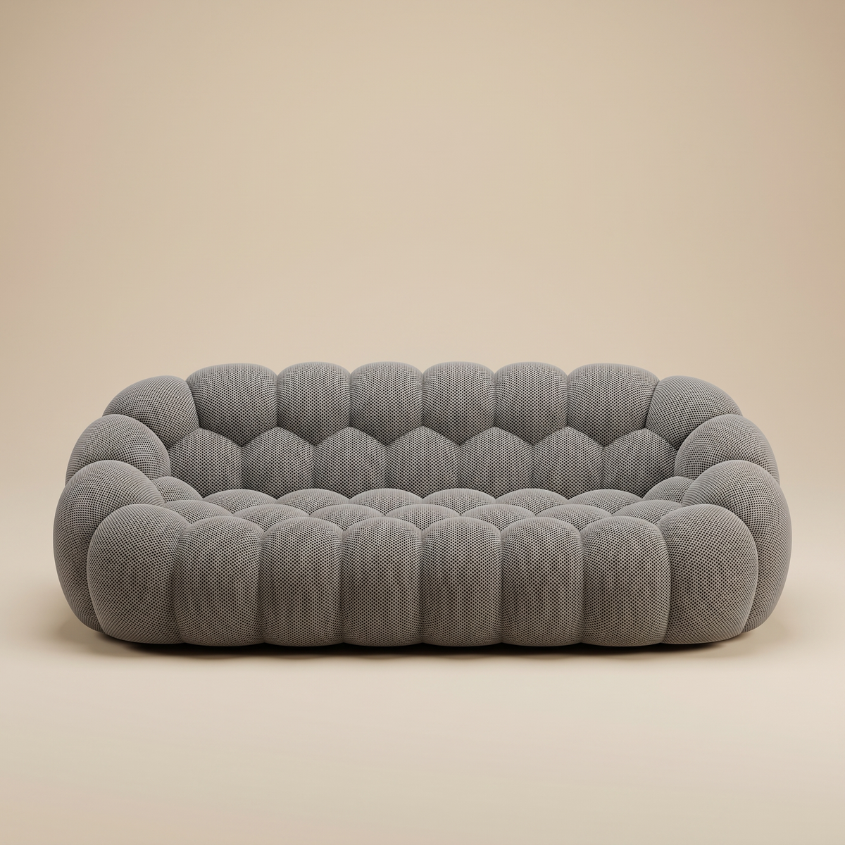AP-89 3 seat bubble sofa in Ash Grey 3D air-mesh, straight-on studio packshot