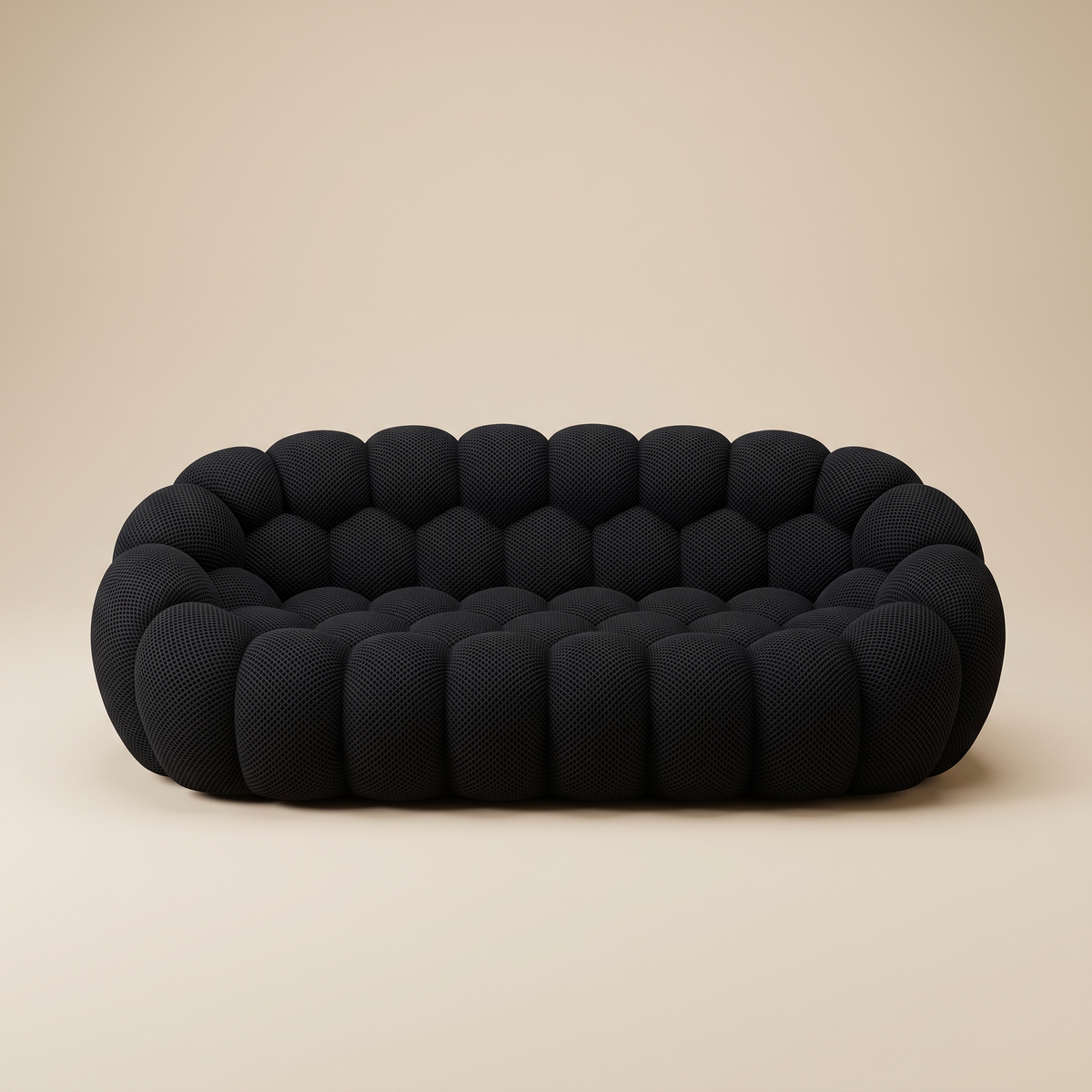 AP-89 3 seat bubble sofa in Ink Black 3D air-mesh, straight-on studio packshot