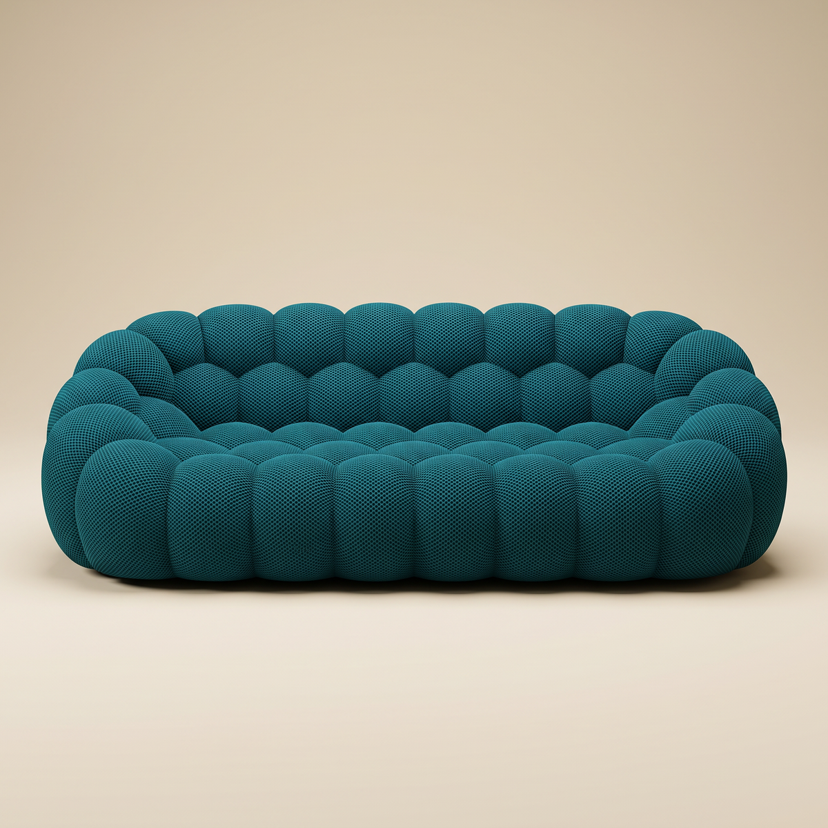 AP-89 3 seat bubble sofa in Petrol Teal 3D air-mesh, straight-on studio packshot