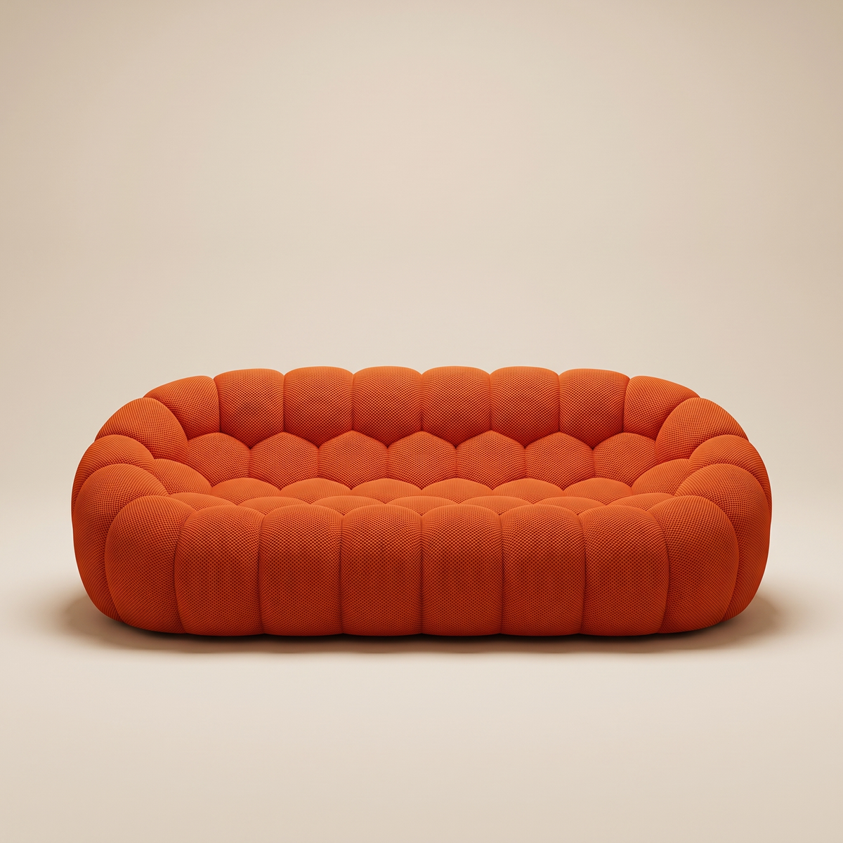 AP-89 3 seat bubble sofa in Vivid Orange 3D air-mesh, straight-on studio packshot