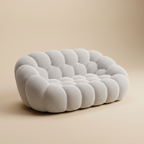 AP-89 2 seat bubble sofa in Cloud White 3D air-mesh, three-quarter studio packshot