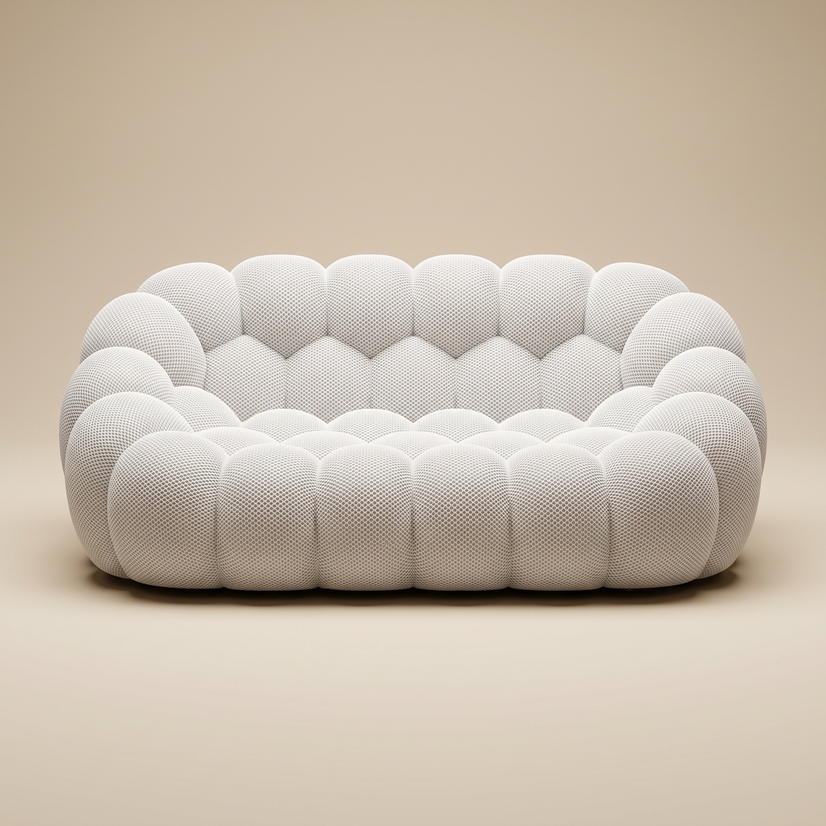 AP-89 2 seat bubble sofa in Cloud White 3D air-mesh, straight-on studio packshot