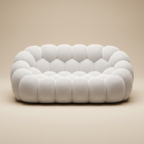 AP-89 2 seat bubble sofa in Cloud White 3D air-mesh, straight-on studio packshot