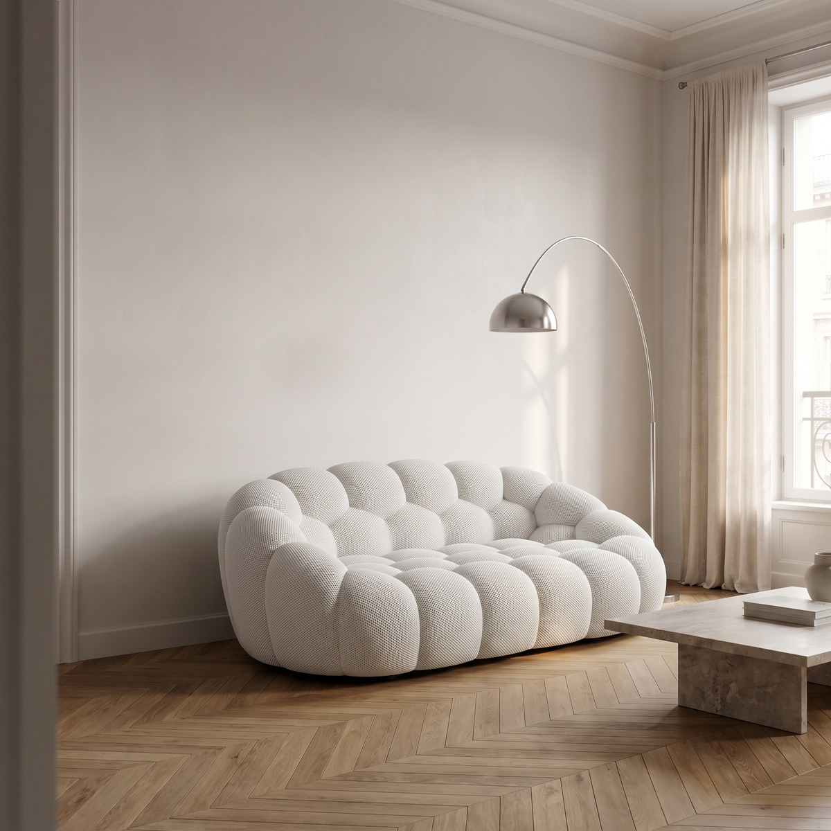 AP-89 2 seat sofa in Cloud White in a bright Parisian living room