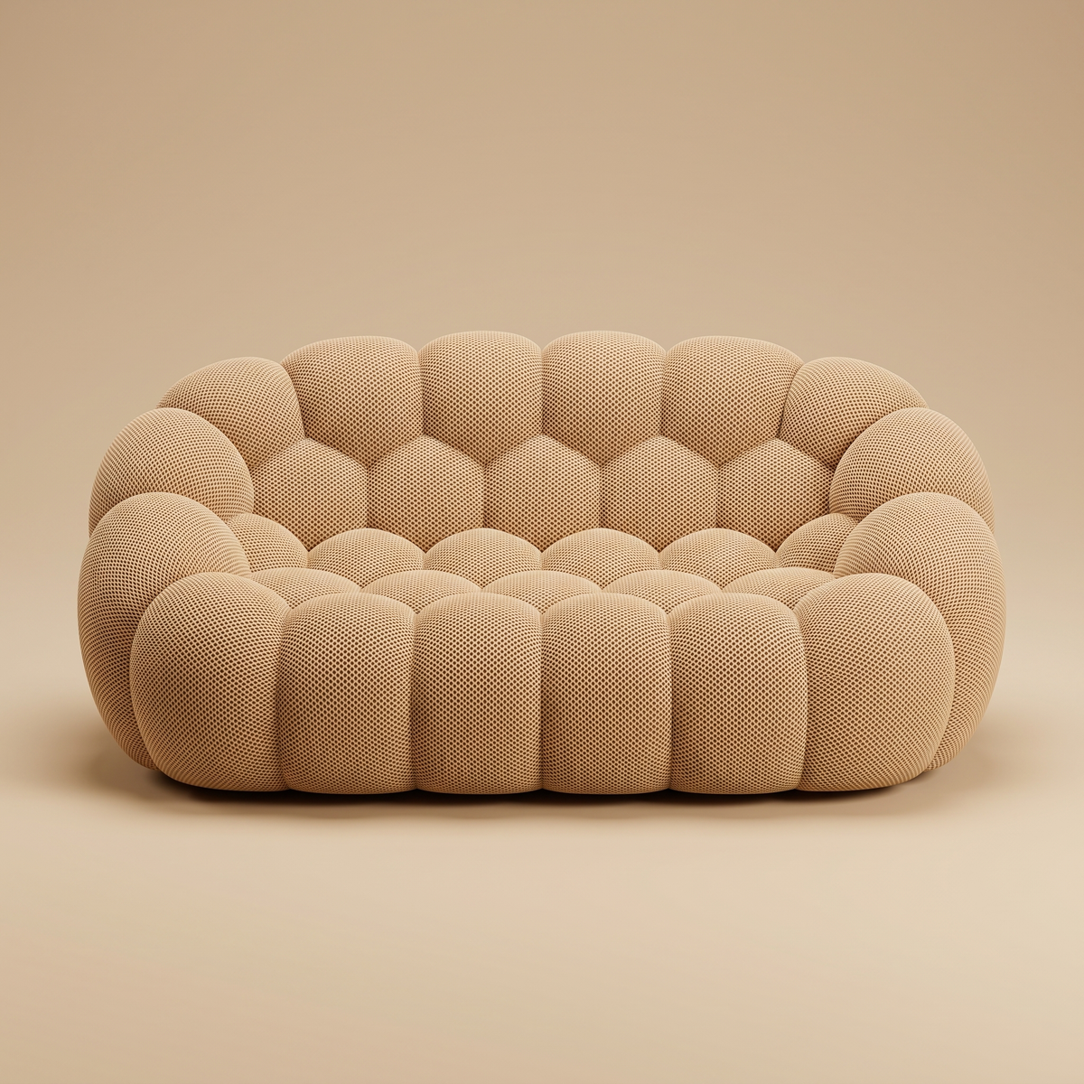 AP-89 2 seat bubble sofa in Sand 3D air-mesh, straight-on studio packshot