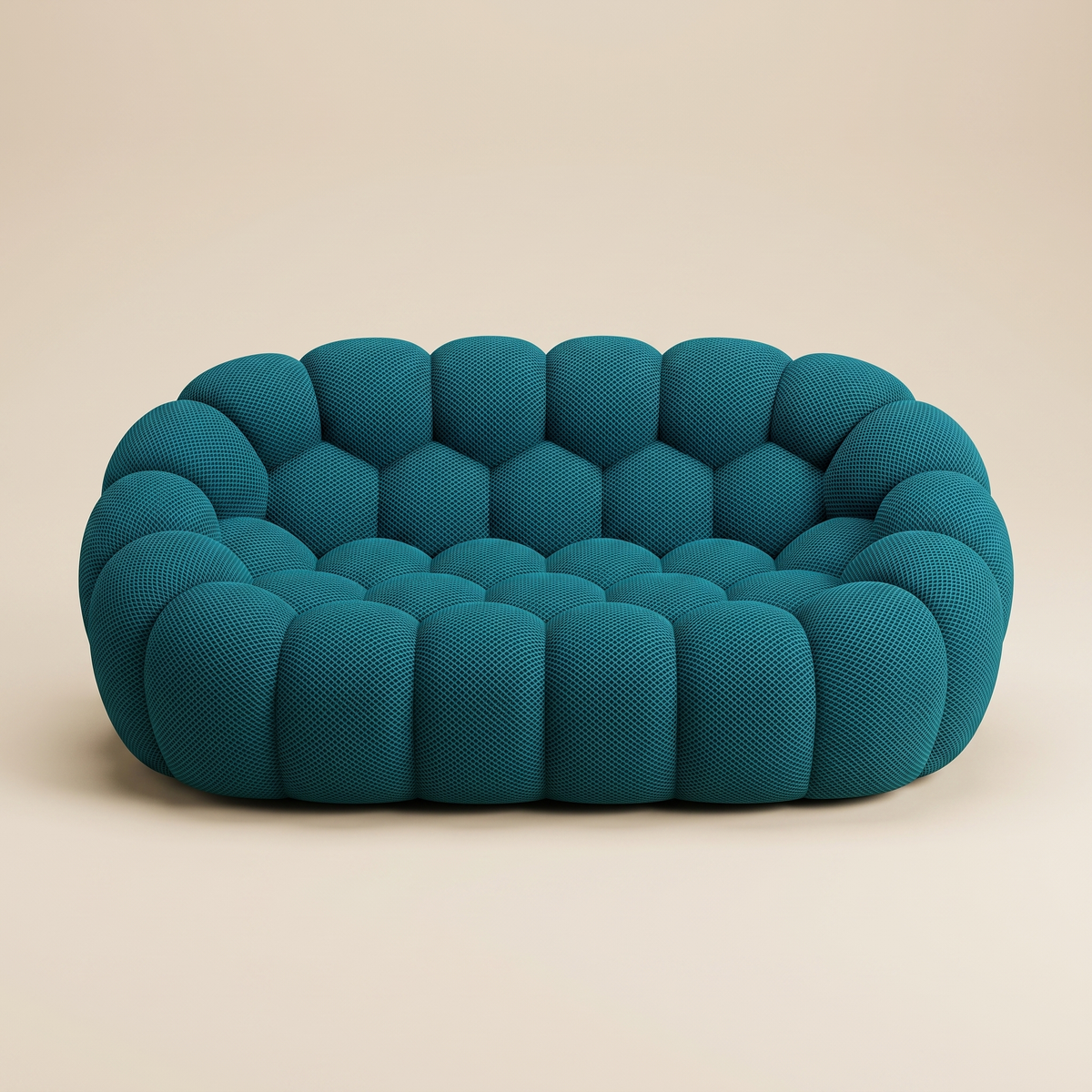 AP-89 2 seat bubble sofa in Petrol Teal 3D air-mesh, straight-on studio packshot