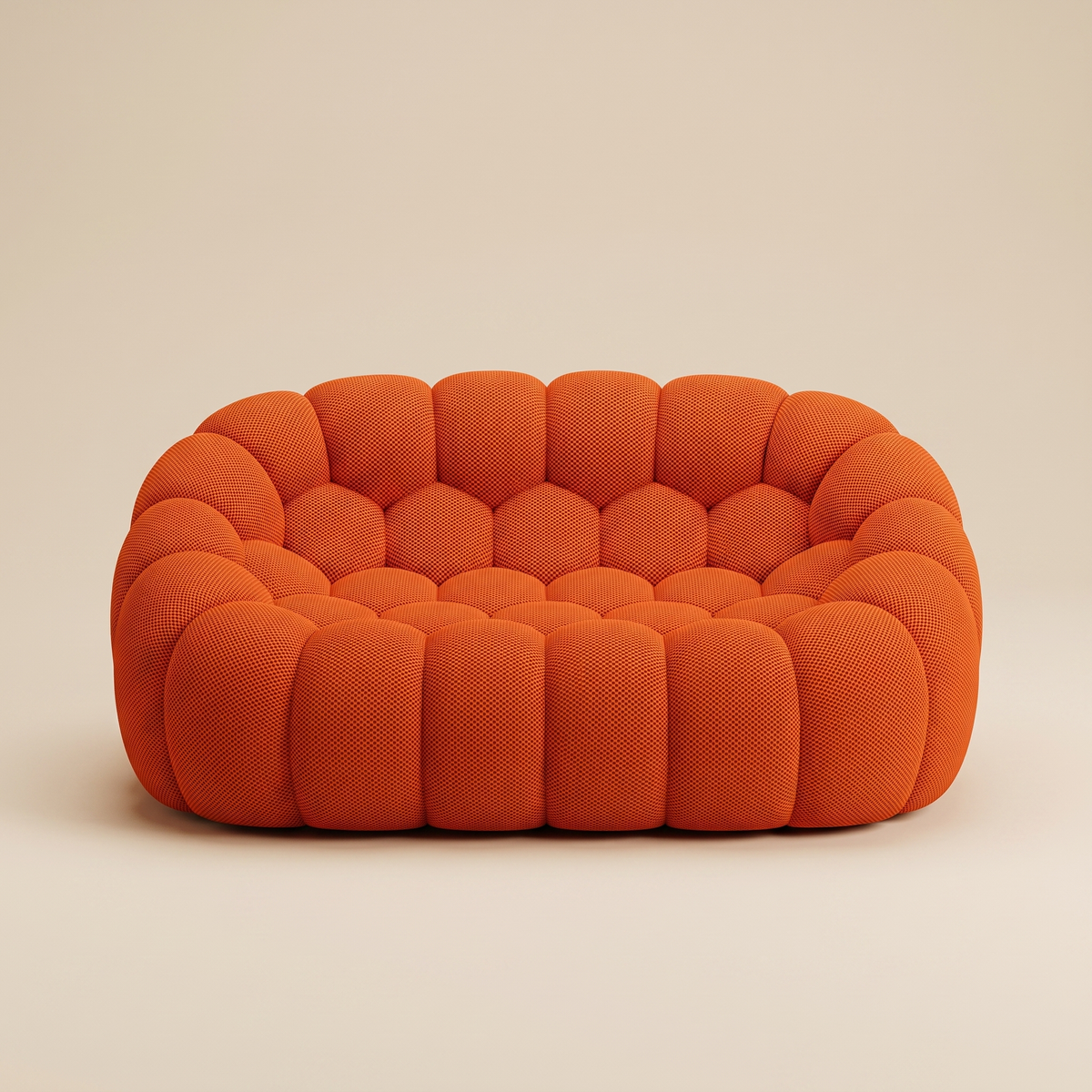 AP-89 2 seat bubble sofa in Vivid Orange 3D air-mesh, straight-on studio packshot