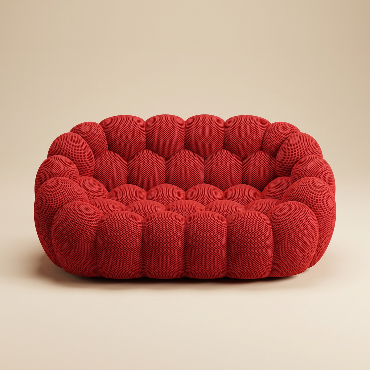 AP-89 2 seat bubble sofa in Signal Red 3D air-mesh, straight-on studio packshot