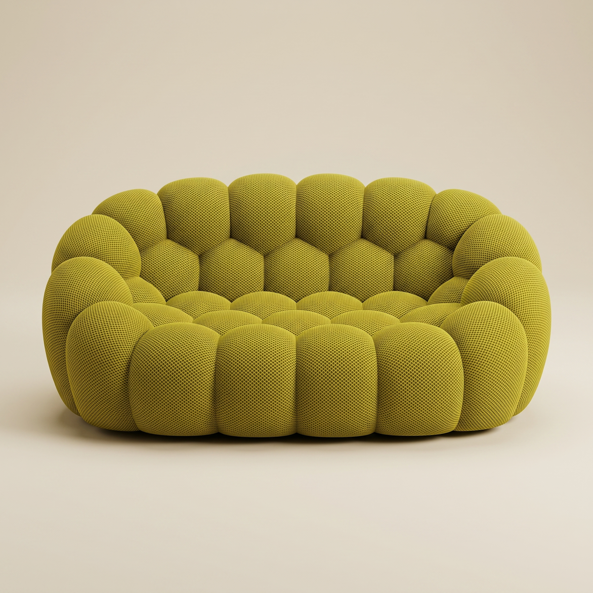 AP-89 2 seat bubble sofa in Chartreuse 3D air-mesh, straight-on studio packshot