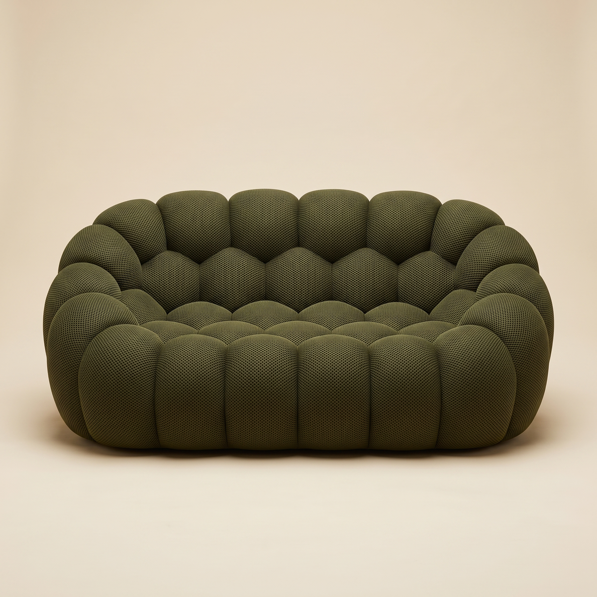 AP-89 2 seat bubble sofa in Olive 3D air-mesh, straight-on studio packshot