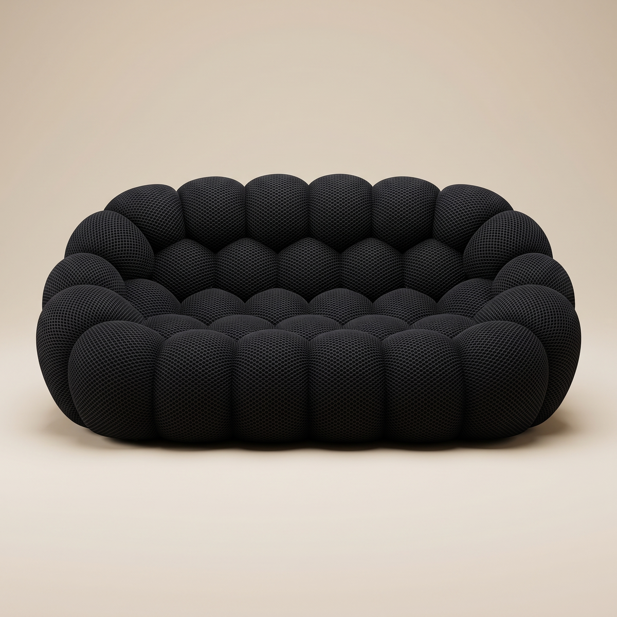 AP-89 2 seat bubble sofa in Ink Black 3D air-mesh, straight-on studio packshot