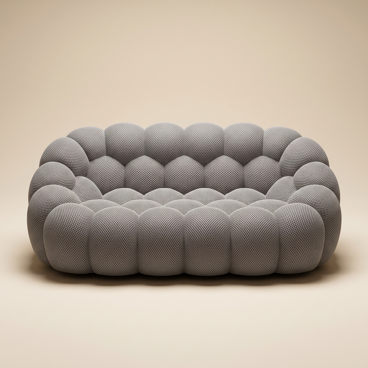 AP-89 2 seat bubble sofa in Ash Grey 3D air-mesh, straight-on studio packshot