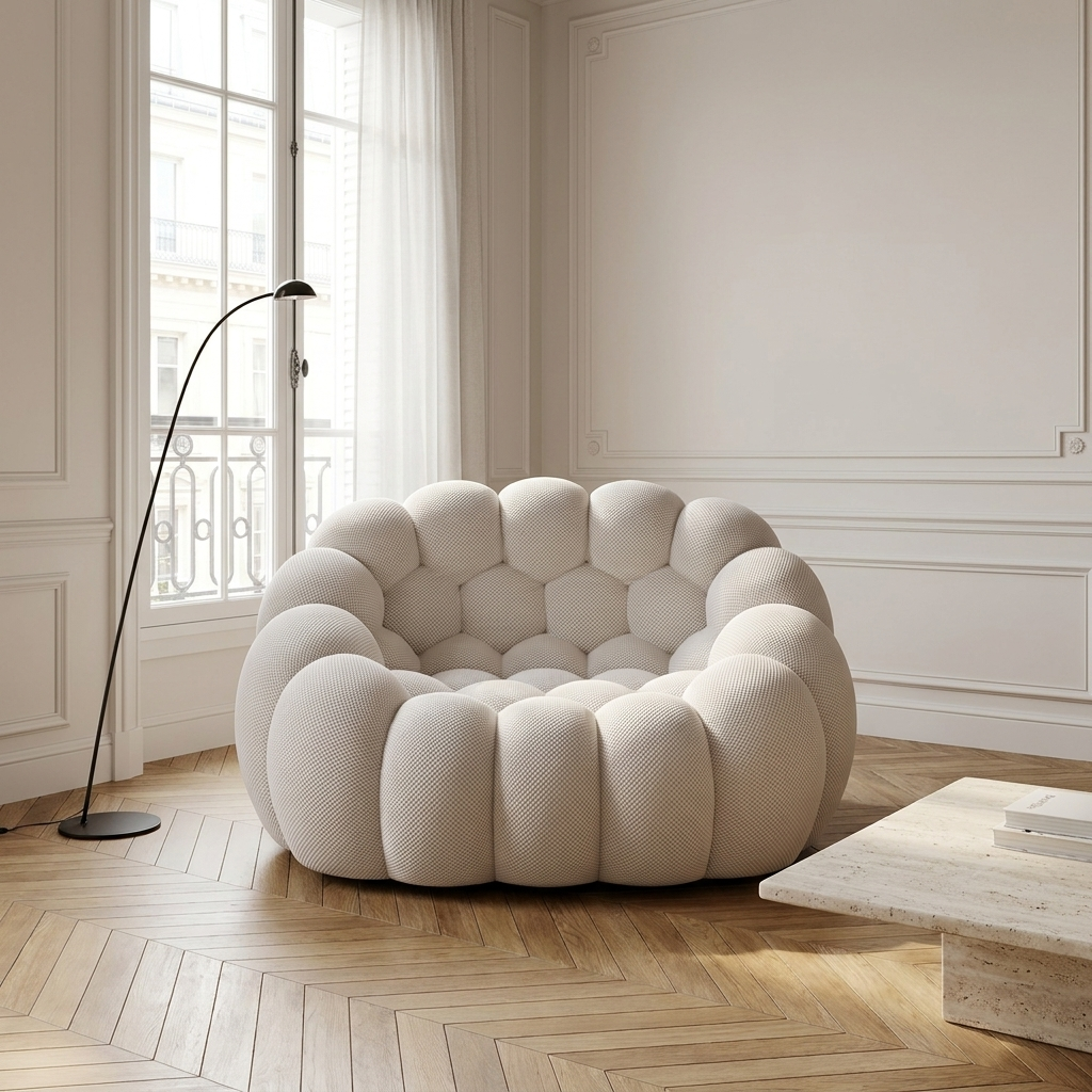 AP-89 1 seat armchair in Cloud White in a bright Parisian living room