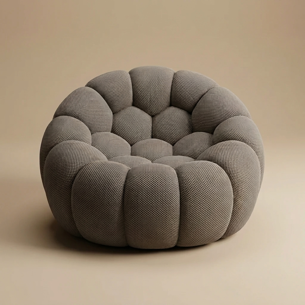 AP-89 1 seat bubble armchair in Ash Grey 3D air-mesh, straight-on studio packshot