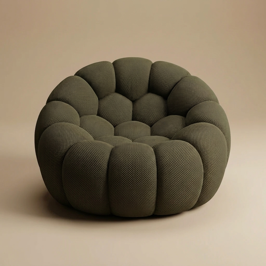 AP-89 1 seat bubble armchair in Olive 3D air-mesh, straight-on studio packshot