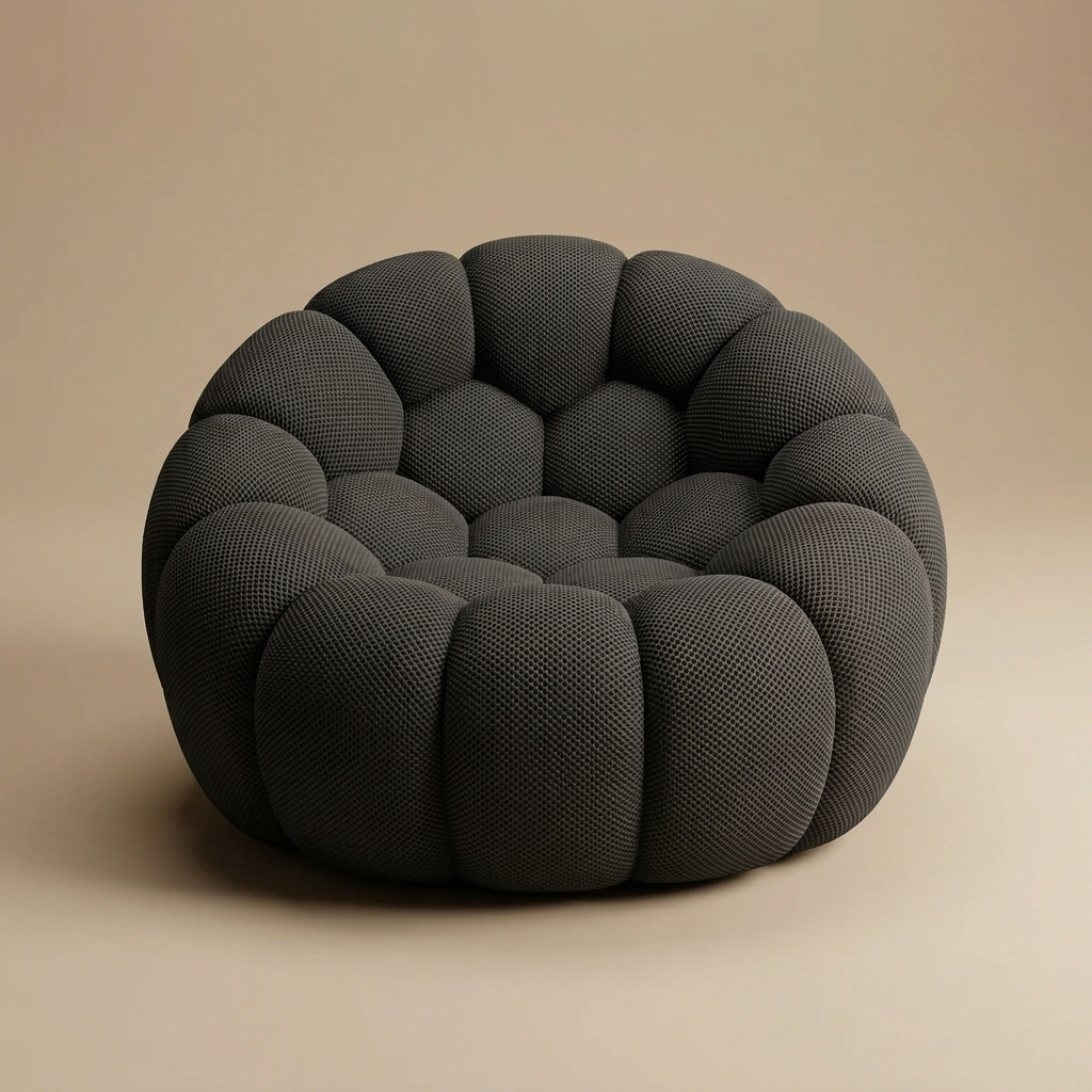 AP-89 1 seat bubble armchair in Ink Black 3D air-mesh, straight-on studio packshot