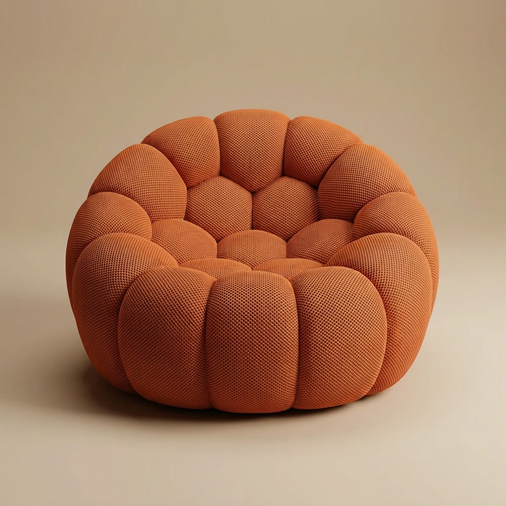 AP-89 1 seat bubble armchair in Vivid Orange 3D air-mesh, straight-on studio packshot