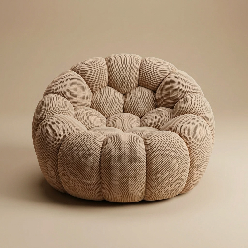 AP-89 1 seat bubble armchair in Sand 3D air-mesh, straight-on studio packshot