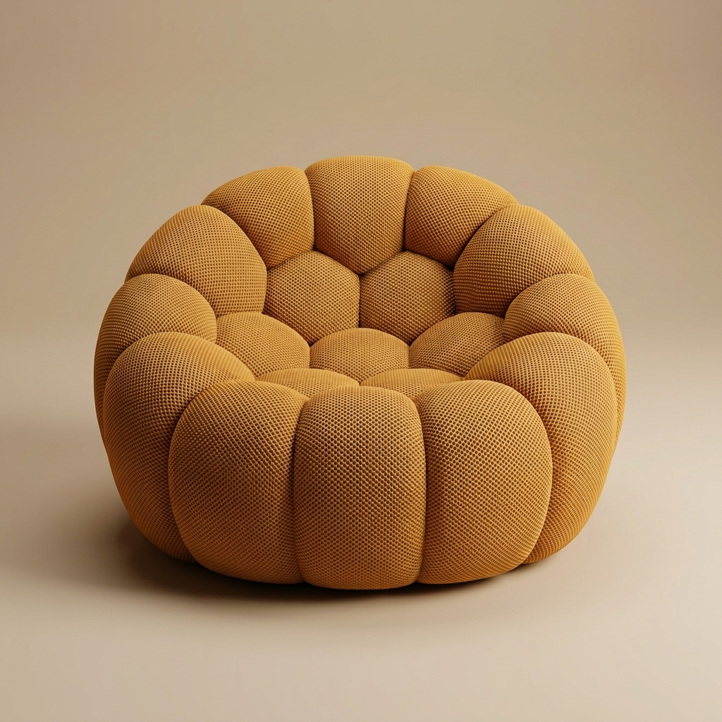 AP-89 1 seat bubble armchair in Amber 3D air-mesh, straight-on studio packshot