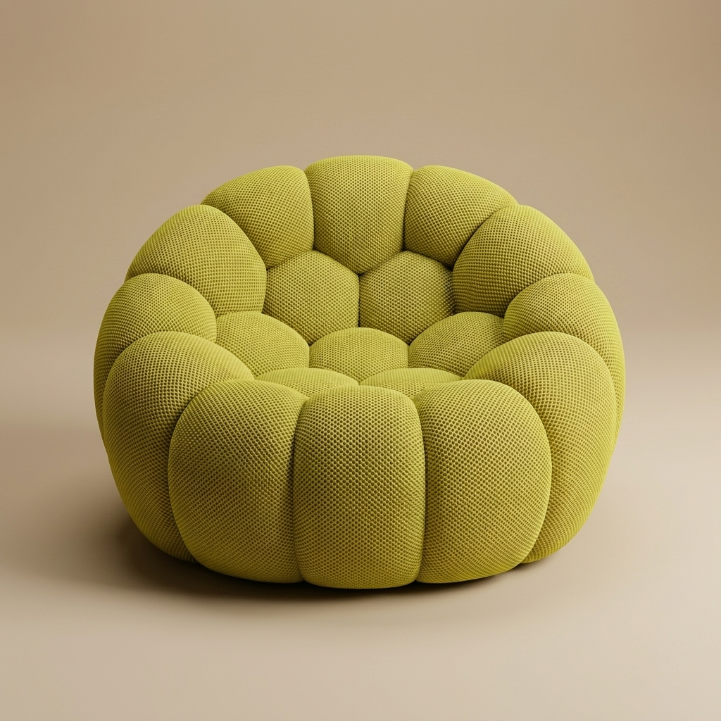 AP-89 1 seat bubble armchair in Chartreuse 3D air-mesh, straight-on studio packshot