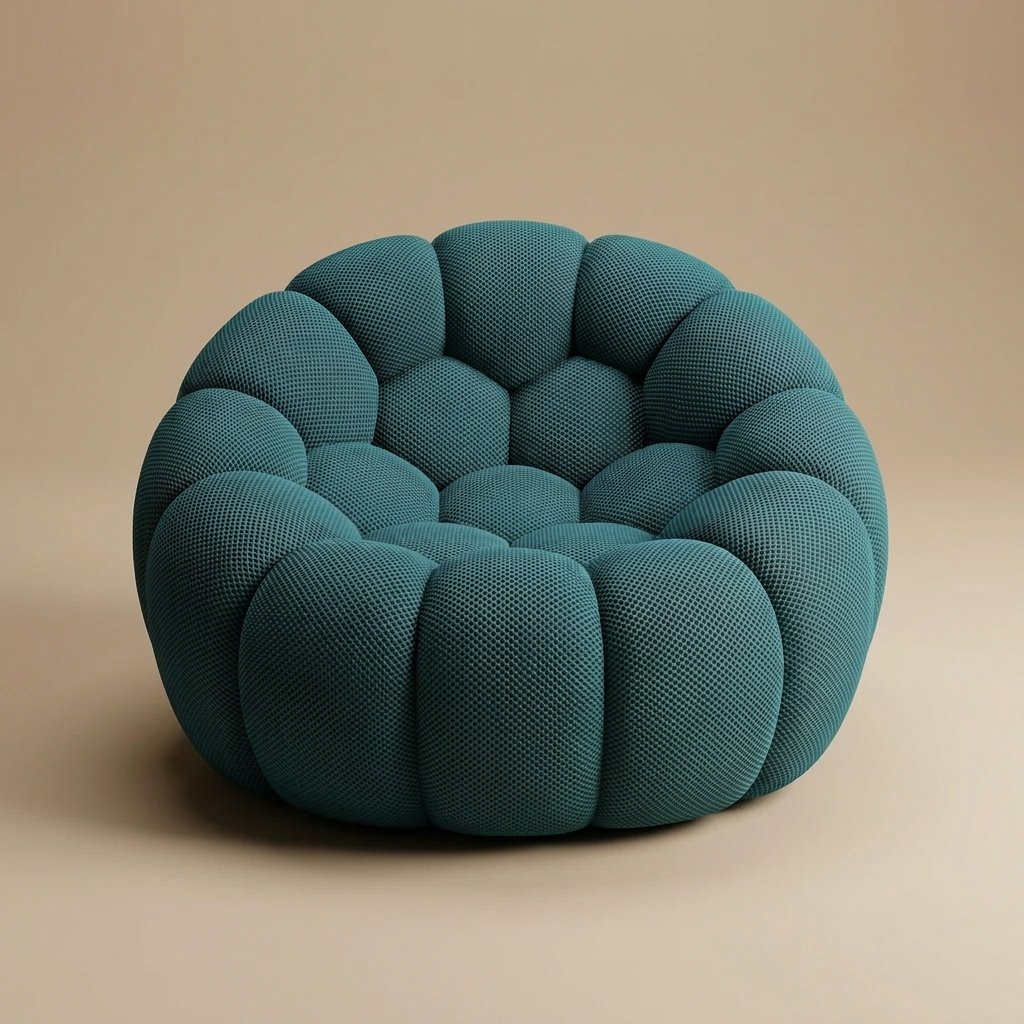 AP-89 1 seat bubble armchair in Petrol Teal 3D air-mesh, straight-on studio packshot