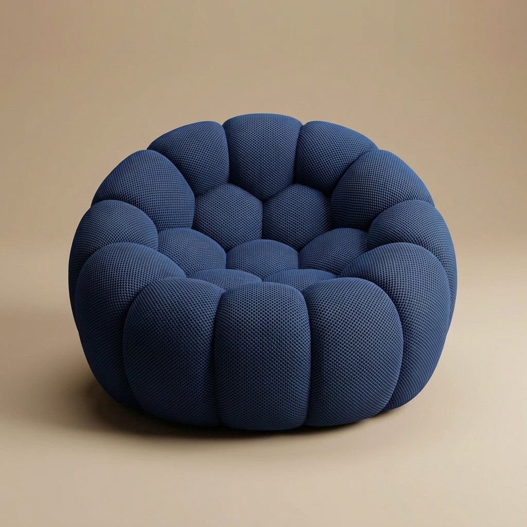 AP-89 1 seat bubble armchair in Cobalt 3D air-mesh, straight-on studio packshot