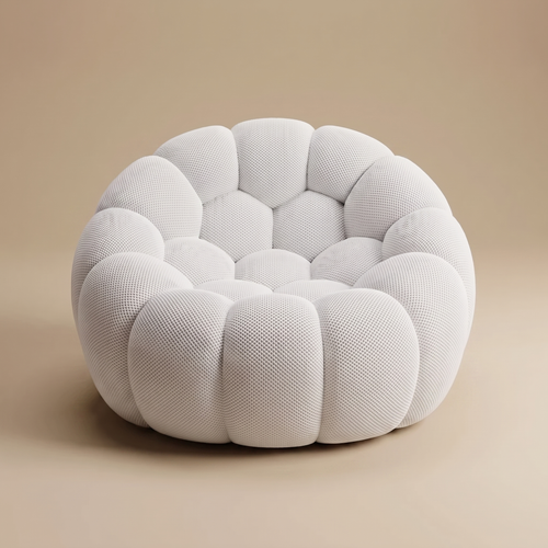 AP-89 1 seat bubble armchair in Cloud White 3D air-mesh, straight-on studio packshot