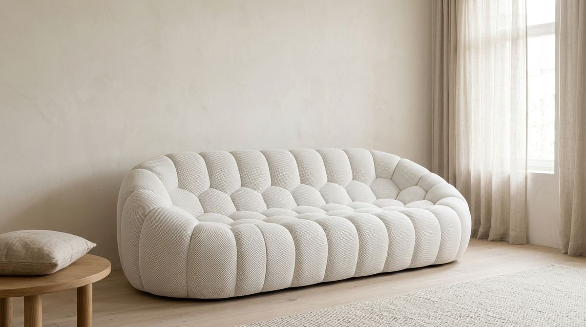AP-89 3 seat bubble sofa in Cloud White 3D air-mesh in a daylit room
