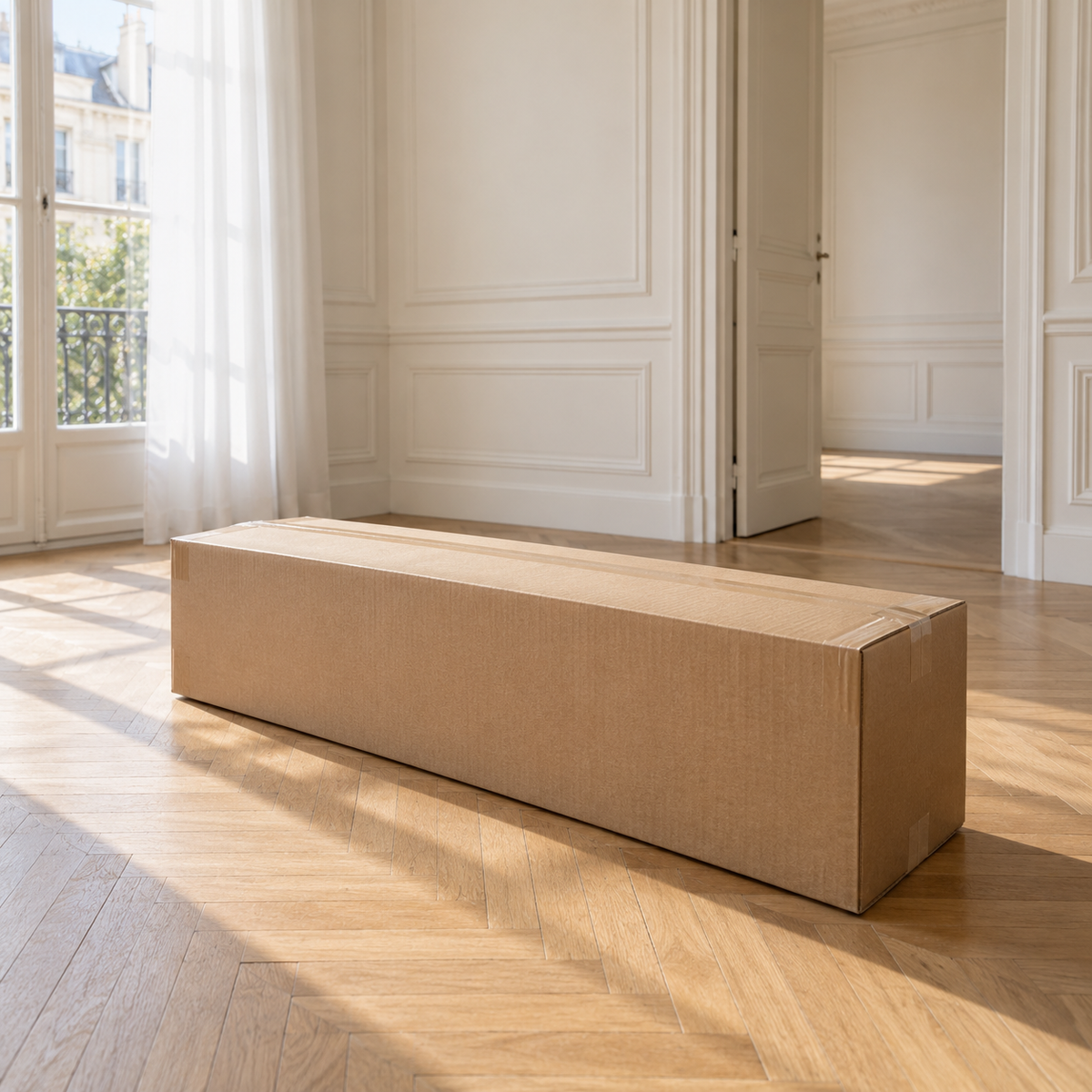 The AP-89 2 seat sofa arrives as one sealed carton, 14 inches square and 51 inches long