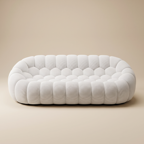 AP-89 3 seat bubble sofa in Cloud White 3D air-mesh, straight-on studio packshot