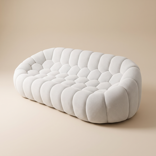 AP-89 3 seat bubble sofa in Cloud White 3D air-mesh, three-quarter studio packshot