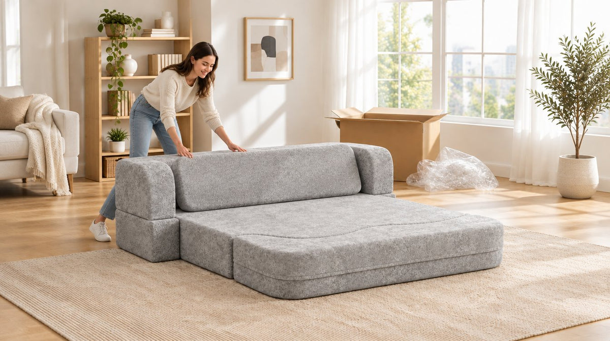Unfolding the Arc Sofa Bed into a bed