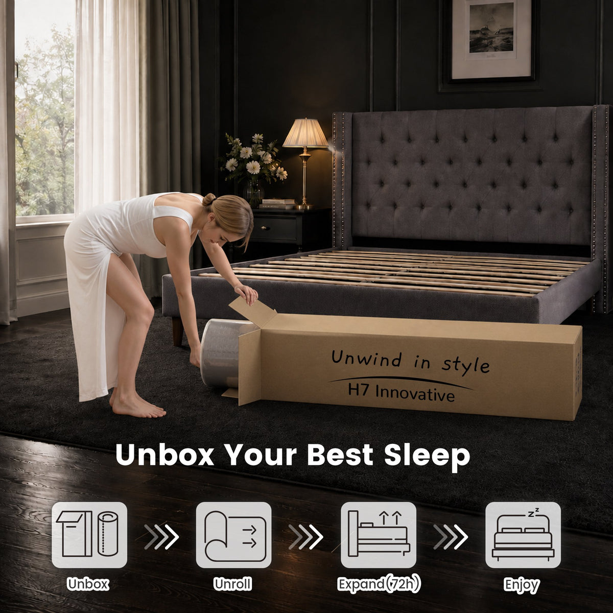 Unboxing the Rest Hybrid Mattress: unroll, expand, sleep