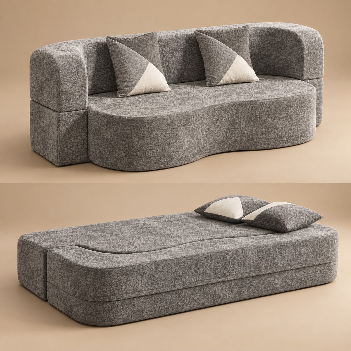 Arc Sofa Bed in Charcoal Gray, as a sofa and as a bed