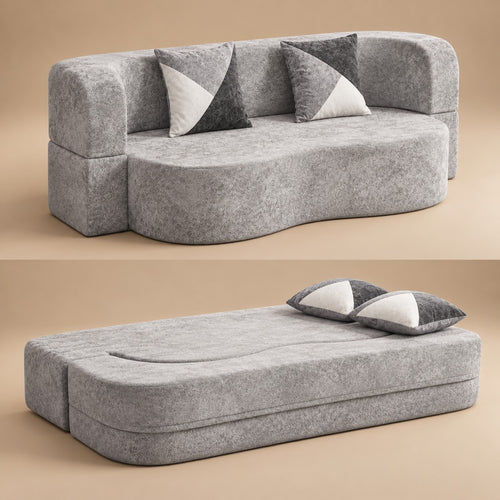 Arc Sofa Bed in Silver Gray, as a sofa and as a bed