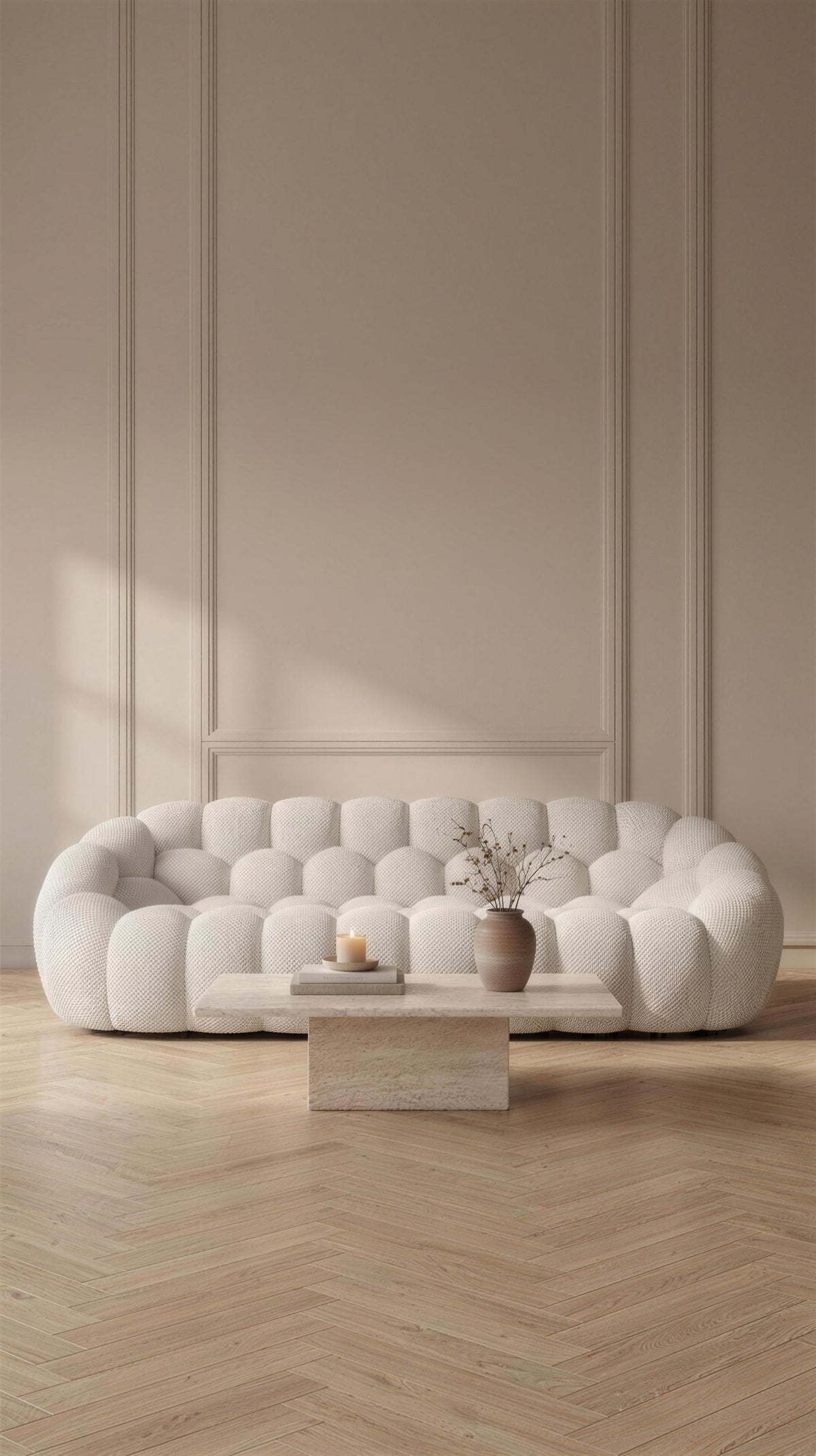 AP-89 3 seat bubble sofa in Cloud White 3D air-mesh, vertical hero for mobile